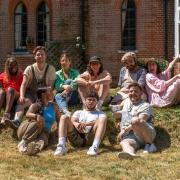 The Interior Design Masters contestants sat outside the former All Hallows Convent in Ditchingham (Photo: BBC)