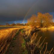A storm passes over Hardley Flood beside the River Chet in the Norfolk Broads.
