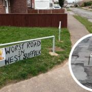 Signs have gone up in Trinity Avenue, Mildenhall describing the road as the 'Worst in West Suffolk' and 'Pothole Avenue'