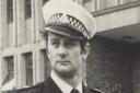 Peter Hadlett as a traffic police officer outside County Hall in Norwich during the early 1970s