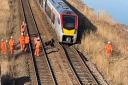 A pothole has opened underneath the ballasts of the Norwich to Lowestoft line by Haddiscoe.