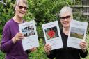 Authors Elvie Herd (left) and Carol Webb (right) smile with the three books they now have on sale at Loddon library.