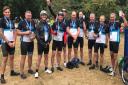 Southwold town crier David Burrows (second from left) conquered a charity cycle alongside family and friends to raise money for Prostate Cancer UK. Picture: Courtesy of David Burrows
