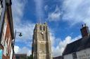 St Michael's Church in Beccles at half mast in honour of Her Majesty's death in September 2022