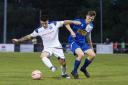 Lowestoft Town\'s Henry Pollock challenging for the ball in the Kirkley & Pakefield v Lowestoft Town friendly. Picture: SHIRLEY D WHITLOW