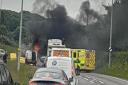 A van caught fire at the Stockton roundabout