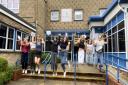 Hobart High School students jumping for joy after collecting their GCSE grades