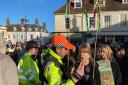 Police seperating supporters and protestors at the Bungay Boxing Day Hunt 2023