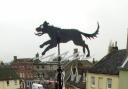 Tthe Bungay Black Dog weather vane in Market Square .  Picture: Adam Scorey