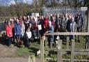 People gather to demand action over the bridge and fence Picture: Denise Bradley