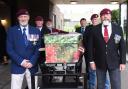 Veterans ready to carry the coffin at the funeral of Alan Cole at Gorleston.