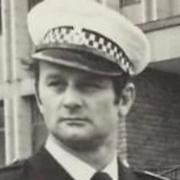 Peter Hadlett as a traffic police officer outside County Hall in Norwich during the early 1970s