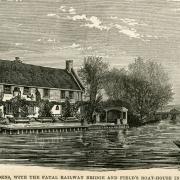 The Three Tuns on the River Yare next to the railway bridge. Copyright Norfolk County Council.