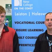 Logan Nichols (left) with his tutor Carl Hard (right) in the motor vehicle department at Suffolk New College in Halesworth.