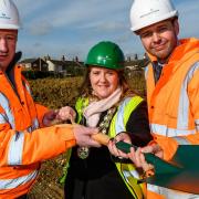 McCarthy & Stone ground breaking at Gosford Road in Beccles. Pictured from left Simon Whittred site manager, Andrea Carr Mayor of Beccles and Colin Brand site manager. Photo: Mark Bullimore
