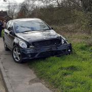 A Mercedes was seriously damaged following a crash in Flixton