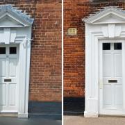 The door on the left is pictured in 2009 and on the right is taken in June 2023