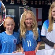 Keeley (left), Maisie (centre) and Harriet (right) put on brave faces after the final whistle following the Lionesses defeat