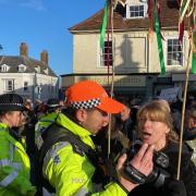 Police seperating supporters and protestors at the Bungay Boxing Day Hunt 2023