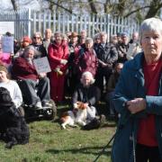 Pat Jones, front, who called people together to protest at the metal fence and closure of the White Bridge at Millennium Green in Halesworth.