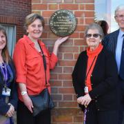 Beccles Hospital's centenary is marked with the unveiling of a new plaque. L-R: Adele Madin, Anne Wincott, Pam Hardman and Tony Bubb. Picture: Mick Howes