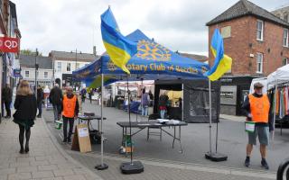 The Rotary Club of Beccles set up a stall near the Friday market in town to collect funds for Ukraine humanitarian relief.